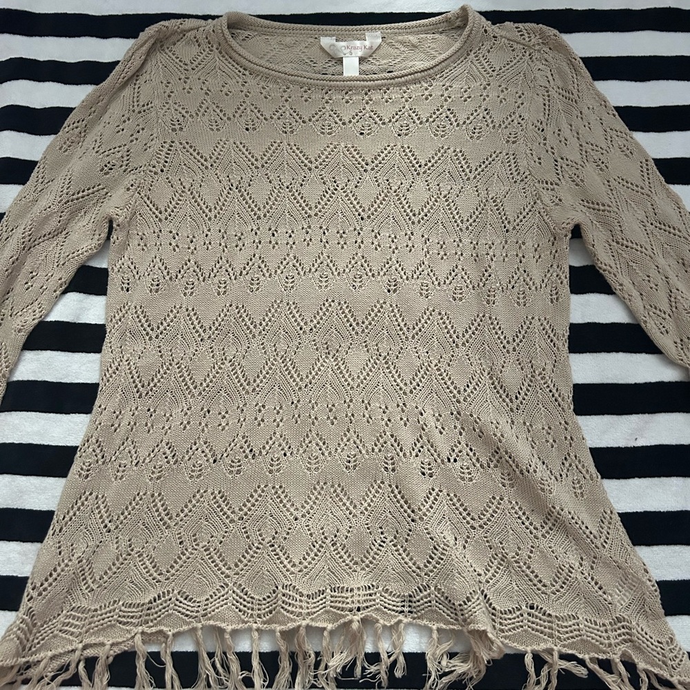 Elegant Beige Crochet Tunic Top
